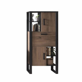 Nordi 32 Tall Cabinet in Okapi Walnut & Black Matt - 750mm x 1640mm x 390mm - Modern Versatile Display & Storage