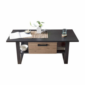 Nordi Coffee Table in Okapi Walnut & Black Matt - 1100mm x 480mm x 650mm - Elegant Simplicity Meets Practicality