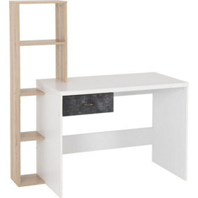 Nordic 1 Drawer Computer Desk in White Distressed Effect Finish