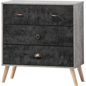 Nordic 2 + 2  Drawer Chest in Grey and Charcoal Concrete Finish