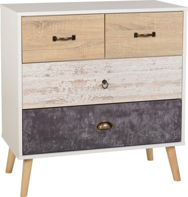Nordic 2+2 Drawer Chest in White Distressed Effect