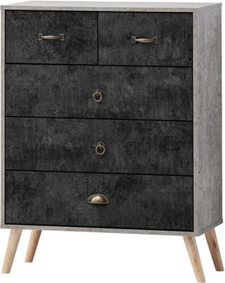 Nordic 3+2 Drawer Chest in Grey and Charcoal Concrete Finish