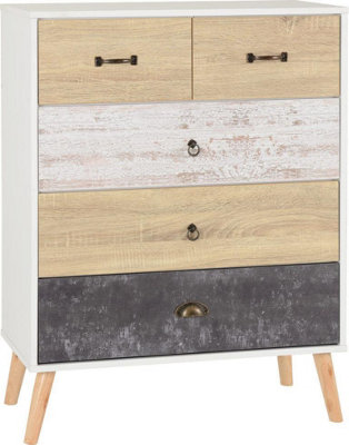 Nordic 3+2 Drawer Chest in White Distressed Effect