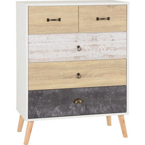 Nordic 3+2 Drawer Chest in White Distressed Effect