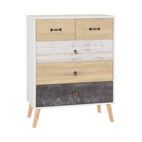 Nordic 3+2 Drawer Chest - L40 x W76.5 x H101 cm - White/Distressed Effect
