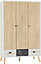 Nordic 3 Door 3 Drawer Wardrobe - L55.5 x W113 x H182.5 cm - White/Distressed Effect