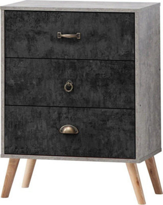Nordic 3 Drawer Chest in Grey and Charcoal Concrete Finish