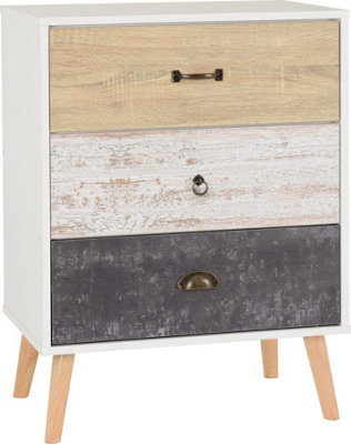 Nordic 3 Drawer Chest in White Distressed Effect