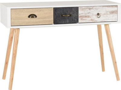Nordic 3 Drawer Console Table in White Distressed Effect