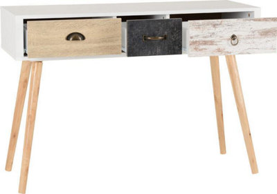 Nordic 3 Drawer Console Table in White Distressed Effect
