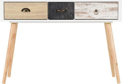 Nordic 3 Drawer Console Table in White Distressed Effect