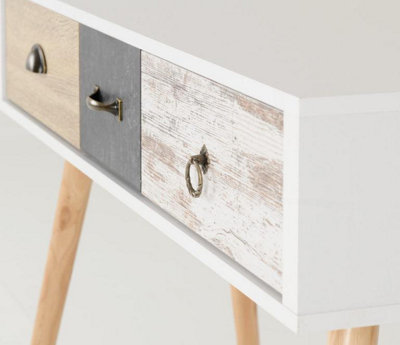 Nordic 3 Drawer Console Table in White Distressed Effect