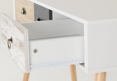 Nordic 3 Drawer Console Table in White Distressed Effect