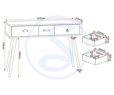 Nordic 3 Drawer Occasional Console Table in Charcoal Effect