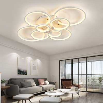 Nordic 8-Ring LED Semi-Flush Mount Ceiling Light - White Metal ...