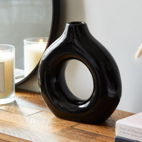 Nordic Ceramic Donut Decorative Vase - 25cm - Black