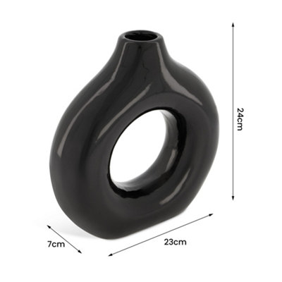 Nordic Ceramic Donut Decorative Vase - 25cm - Black