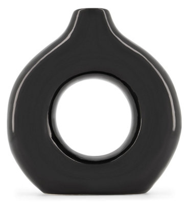 Nordic Ceramic Donut Decorative Vase - 25cm - Black - 3
