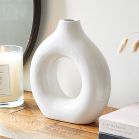 Nordic Ceramic Donut Decorative Vase - 25cm - White