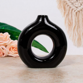 Nordic Ceramic Donut Vase - 18cm - Black