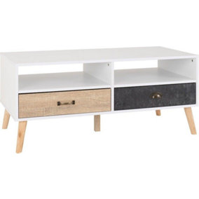 Nordic Coffee Table 2 Drawer White and Distressed Effect Finish