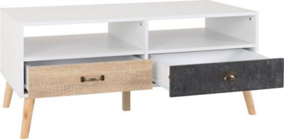 Nordic Coffee Table 2 Drawer White and Distressed Effect Finish