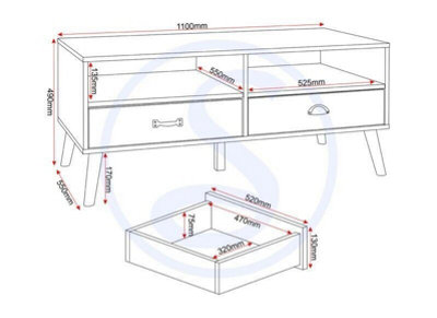Nordic Coffee Table 2 Drawer White and Distressed Effect Finish