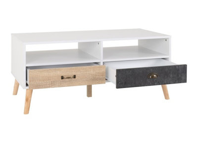 Nordic Coffee Table 2 Drawer White and Distressed Effect Finish
