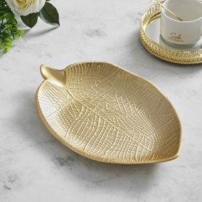 Nordic Inspired Golden Leaf Decorative Tray Photo Prop