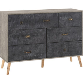 Nordic Merchant Chest in Grey and Charcoal Concrete Finish 7 Drawer