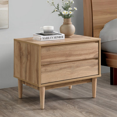 Nordic Oak Finish 2 Drawer Wooden Bedside