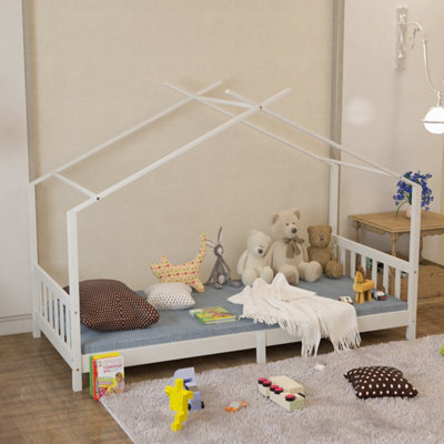 Nordic Pine Wood House Children Toddler Bed Frame with Roof W 2060mm ...