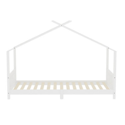 Nordic Pine Wood House Children Toddler Bed Frame with Roof W 2060mm