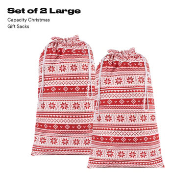 Nordic Santa Sack 2 x Storage Bag Christmas Stocking Present Xmas Drawstring - 4