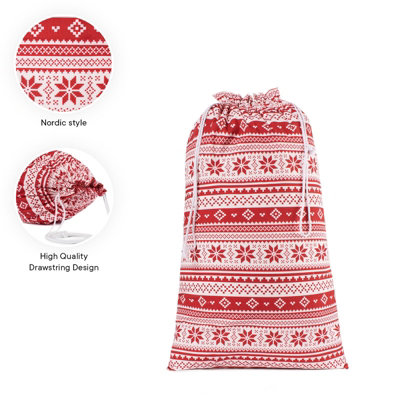 Nordic Santa Sack 2 x Storage Bag Christmas Stocking Present Xmas Drawstring - 5