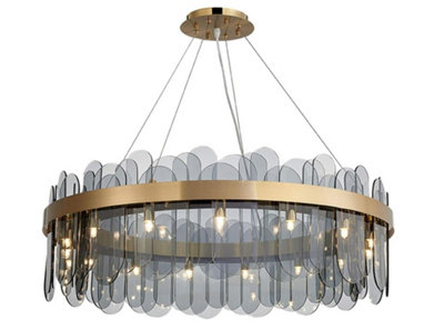 Nordic Smoky Gray Crystal Oval Chandelier Pendant Light Ceiling Light 60 cm