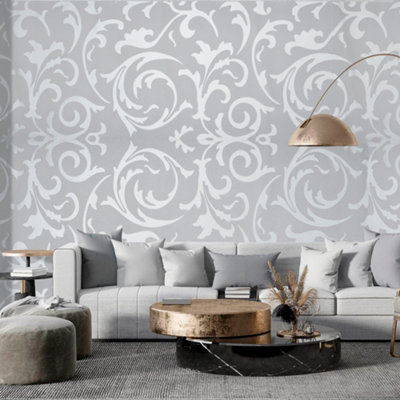 Nordic Style Non Woven Silver GreyLeaf Pattern Wallpaper Roll 3D Luxury Wallpaper 5.3m²