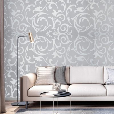 Nordic Style Non Woven Silver GreyLeaf Pattern Wallpaper Roll 3D Luxury Wallpaper 5.3m²