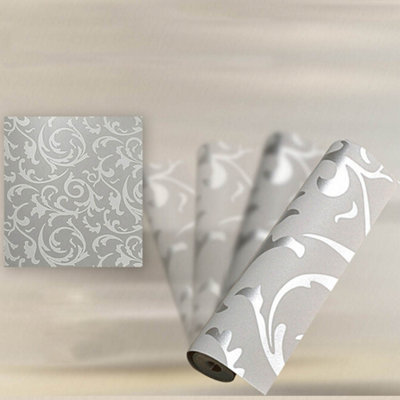 Nordic Style Non Woven Silver GreyLeaf Pattern Wallpaper Roll 3D Luxury Wallpaper 5.3m²