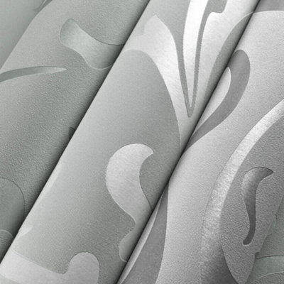 Nordic Style Non Woven Silver GreyLeaf Pattern Wallpaper Roll 3D Luxury Wallpaper 5.3m²