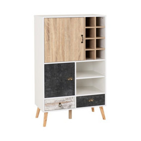 Nordic Wine Cabinet in White and Distressed Finish