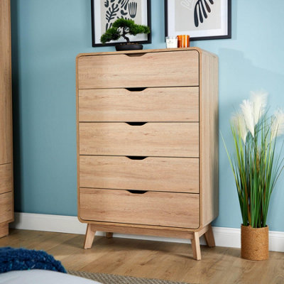 Nordica Chest of 5 Drawers 120cm Tall Clothing Storage Bedroom ...