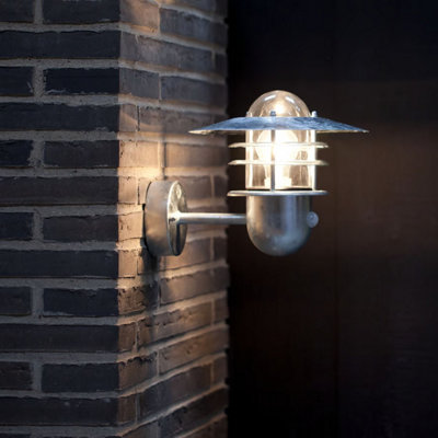 Nordlux Agger Outdoor Patio Terrace Metal Wall Light in Galvanized (Diam) 25.5cm