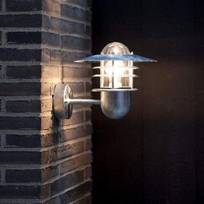 Nordlux Agger Outdoor Patio Terrace Metal Wall Light in Galvanized (Diam) 29.5cm