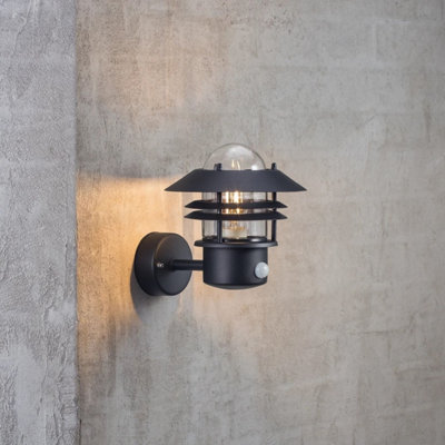Nordlux Blokhus Outdoor Patio Terrace Metal Motion Sensor Wall Light in Black (Diam) 22cm