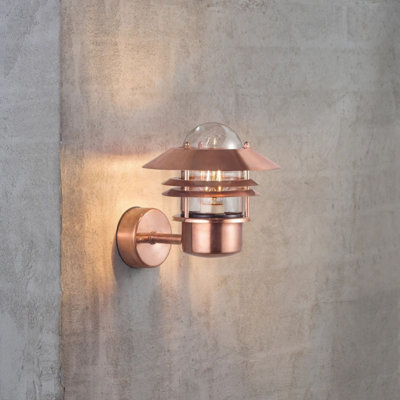 Nordlux Blokhus Outdoor Patio Terrace Metal Wall Light in Copper (Diam) 25cm