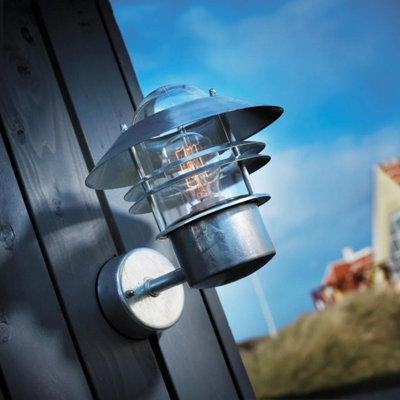Nordlux Blokhus Outdoor Patio Terrace Metal Wall Light in Galvanized (Diam) 22cm