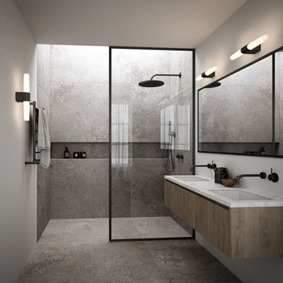 Nordlux Helva Indoor Ensuite Shower Bathroom Wall Light in Black (Diam) 5.7cm