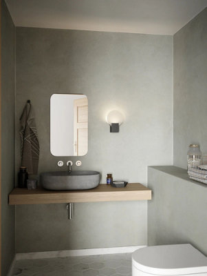 Nordlux Hester Indoor Ensuite Shower Bathroom Plastic Wall Light in Black (Diam) 9.3cm