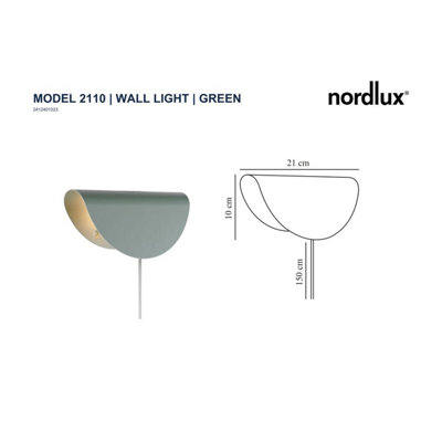 Nordlux Model 2110 Indoor Bedroom Living Dining Hallway Wall Light In Green (Height) 10cm